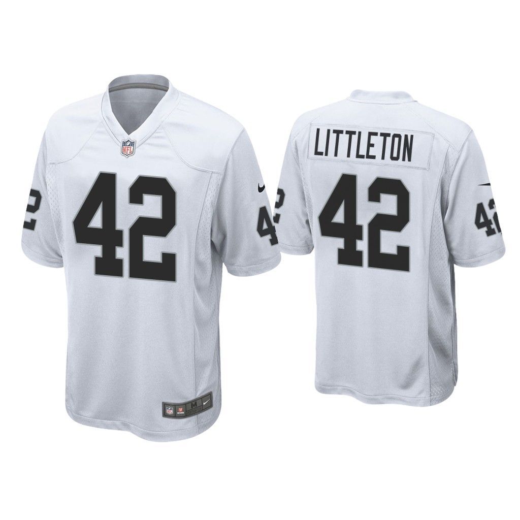 Men Oakland Raiders #42 Cory Littleton Nike White Game NFL Jersey